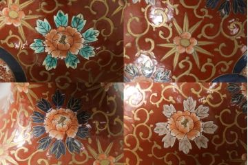 秀峰作　有田焼　色絵　大花瓶　高さ75cm　鮮やかな色彩の豪華な花瓶(陶器、金彩、花唐草、美人図、梅、桜、牡丹、フラワーベース、壺、つぼ、花器、花入れ、共箱付き)(R-077364)