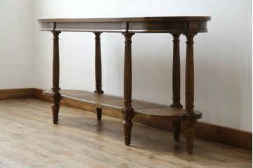 中古　美品　DREXEL HERITAGE(ドレクセルヘリテイジ)　FRANCESCA(フランチェスカ)シリーズ　ラタン張りの棚がお洒落なコンソールテーブル　(R-077366)