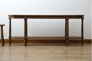 中古　美品　DREXEL HERITAGE(ドレクセルヘリテイジ)　FRANCESCA(フランチェスカ)シリーズ　ラタン張りの棚がお洒落なコンソールテーブル　(R-077366)