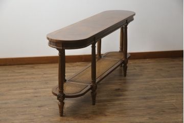 中古　美品　DREXEL HERITAGE(ドレクセルヘリテイジ)　FRANCESCA(フランチェスカ)シリーズ　ラタン張りの棚がお洒落なコンソールテーブル(サイドテーブル、花台、飾り台、作業台)(R-077366)