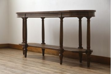 中古　美品　DREXEL HERITAGE(ドレクセルヘリテイジ)　FRANCESCA(フランチェスカ)シリーズ　ラタン張りの棚がお洒落なコンソールテーブル(サイドテーブル、花台、飾り台、作業台)(R-077366)