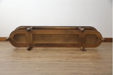 中古　美品　DREXEL HERITAGE(ドレクセルヘリテイジ)　FRANCESCA(フランチェスカ)シリーズ　ラタン張りの棚がお洒落なコンソールテーブル(サイドテーブル、花台、飾り台、作業台)(R-077366)