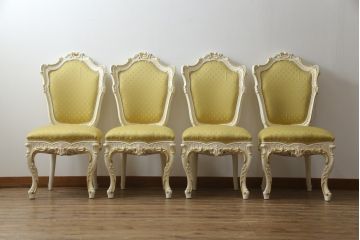 中古　イタリア高級家具　SILIK(シリック)　DAFNEシリーズ　ロココ調　優美な雰囲気漂うチェア4脚セット(ダイニングチェア、サロンチェア、イス、椅子)(定価4脚で約110万円)(R-077369)