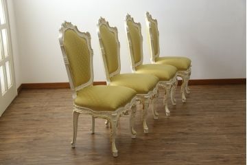 中古　イタリア高級家具　SILIK(シリック)　DAFNEシリーズ　ロココ調　優美な雰囲気漂うチェア4脚セット(ダイニングチェア、サロンチェア、イス、椅子)(定価4脚で約110万円)(R-077369)