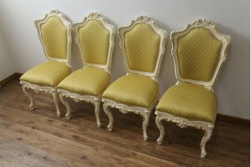 中古　イタリア高級家具　SILIK(シリック)　DAFNEシリーズ　ロココ調　優美な雰囲気漂うチェア4脚セット(ダイニングチェア、サロンチェア、イス、椅子)(定価4脚で約110万円)(R-077369)