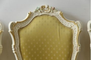 中古　イタリア高級家具　SILIK(シリック)　DAFNEシリーズ　ロココ調　優美な雰囲気漂うチェア4脚セット(ダイニングチェア、サロンチェア、イス、椅子)(定価4脚で約110万円)(R-077369)