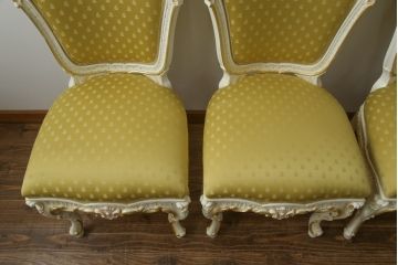 中古　イタリア高級家具　SILIK(シリック)　DAFNEシリーズ　ロココ調　優美な雰囲気漂うチェア4脚セット(ダイニングチェア、サロンチェア、イス、椅子)(定価4脚で約110万円)(R-077369)