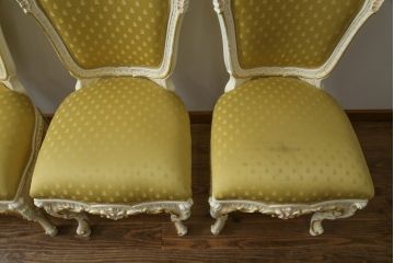 中古　イタリア高級家具　SILIK(シリック)　DAFNEシリーズ　ロココ調　優美な雰囲気漂うチェア4脚セット(ダイニングチェア、サロンチェア、イス、椅子)(定価4脚で約110万円)(R-077369)