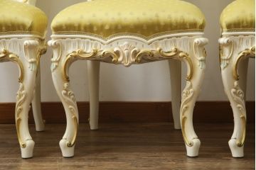 中古　イタリア高級家具　SILIK(シリック)　DAFNEシリーズ　ロココ調　優美な雰囲気漂うチェア4脚セット(ダイニングチェア、サロンチェア、イス、椅子)(定価4脚で約110万円)(R-077369)