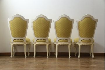 中古　イタリア高級家具　SILIK(シリック)　DAFNEシリーズ　ロココ調　優美な雰囲気漂うチェア4脚セット(ダイニングチェア、サロンチェア、イス、椅子)(定価4脚で約110万円)(R-077369)