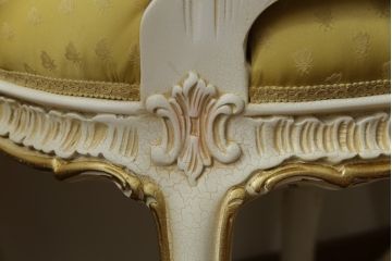 中古　イタリア高級家具　SILIK(シリック)　DAFNEシリーズ　ロココ調　優美な雰囲気漂うチェア4脚セット(ダイニングチェア、サロンチェア、イス、椅子)(定価4脚で約110万円)(R-077369)