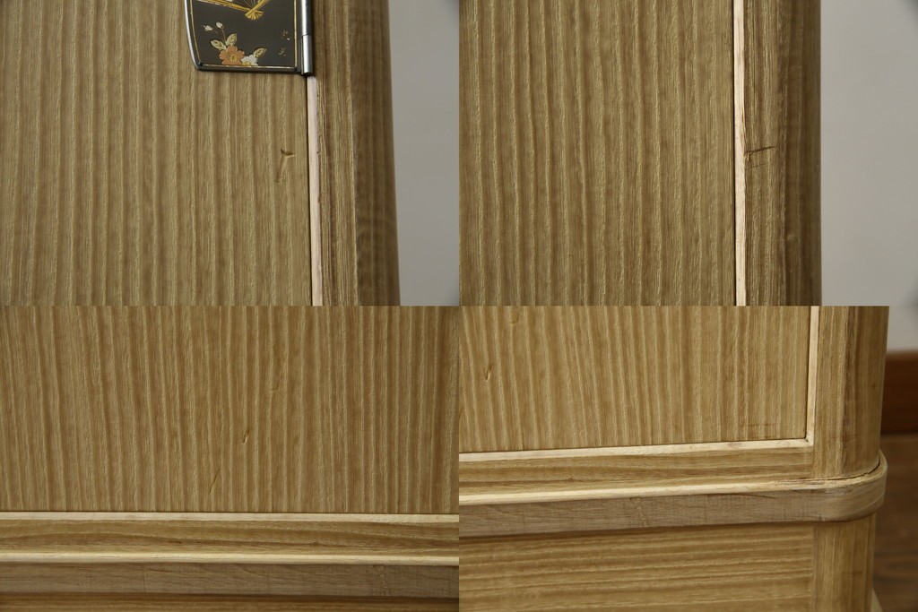 中古　伝統工芸品　伝統工芸士 加藤隆康作　扇・桜・松竹梅がデザインされた金具が華やかな春日部桐箪笥　(R-077372)