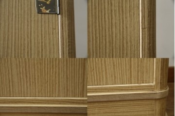 中古　伝統工芸品　伝統工芸士 加藤隆康作　扇・桜・松竹梅がデザインされた金具が華やかな春日部桐箪笥　(R-077372)