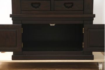 中古　民芸家具　広島県　博永家具　2way　木の風合いが際立つ浮造り仕上げの囲炉裏テーブル(関西火鉢、木製火鉢、2人掛け、4人掛け、ダイニングテーブル、食卓、座卓、ローテーブル、センターテーブル、リビングテーブル)(定価約50万円)(R-077373)