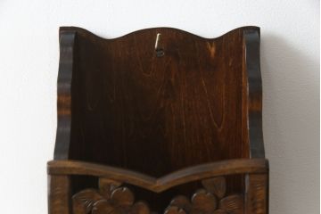 中古　軽井沢彫り　桜の透かし彫りが優美なレターラック(二段状差し、壁掛け収納)(R-077375)