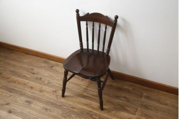 中古　松本民芸家具　16型スピンドルチェア　ゆったりと座れるダイニングチェア(板座チェア、椅子、イス)(R-077377)