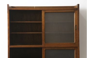和製アンティーク　銀モールガラスが昔懐かしい雰囲気を醸し出す作業台付きの食器棚(カップボード、戸棚、収納棚)(R-077378)