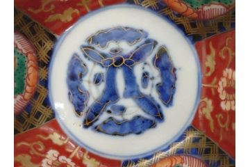 幕末〜明治　伊万里焼　4.1寸　約13cm　金襴手が見事な六角皿5枚セット(色絵、花文、裏印、深鉢、変形皿、小鉢、向付、器、四寸一分、和食器)(R-077385)