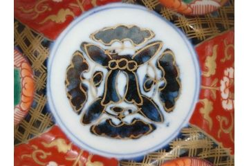 幕末〜明治　伊万里焼　4.1寸　約13cm　金襴手が見事な六角皿5枚セット(色絵、花文、裏印、深鉢、変形皿、小鉢、向付、器、四寸一分、和食器)(R-077386)