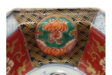 幕末〜明治　伊万里焼　4.1寸　約13cm　金襴手が見事な六角皿5枚セット(色絵、花文、裏印、深鉢、変形皿、小鉢、向付、器、四寸一分、和食器)(R-077386)