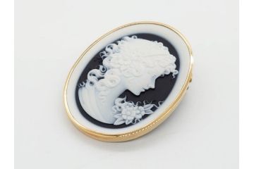 アクセサリー　カメオ　K18刻印あり(18金)　エレガントなアクセントになるブローチ(ゴールド、ファッション小物、女性、横顔、浮き彫り)(R-077388)