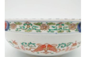 江戸期　古伊万里　上手物　色絵　二重角福　渦福　松竹梅・獅子図　約26cm　8.5寸　色鮮やかな絵付けが目を惹く深鉢(大鉢、八寸五分、和食器、和皿、深皿)(R-077389)