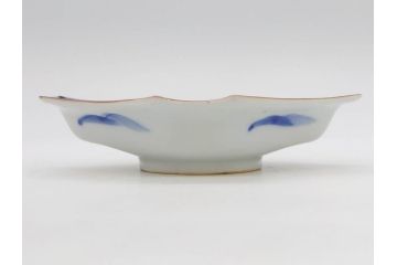 明治〜大正期　伊万里　染付　山水船図　約18cm　5.9寸　鮮やかな青に金と赤色が映える変形皿6枚セット(菱形、八角、金彩、五寸九分、和食器、和皿)(R-077409)