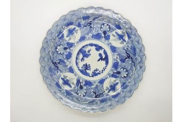 江戸期　古伊万里　線描　松竹梅　花鳥図　約45cm　1尺5寸　繊細に絵付けされた大皿(鳳凰、和皿、和食器、一尺5寸)(R‐077410)