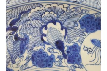 江戸期　古伊万里　線描　松竹梅　花鳥図　約45cm　1尺5寸　繊細に絵付けされた大皿(鳳凰、和皿、和食器、一尺5寸)(R‐077410)