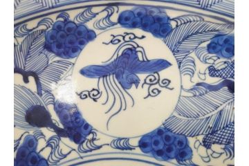江戸期　古伊万里　線描　松竹梅　花鳥図　約45cm　1尺5寸　繊細に絵付けされた大皿(鳳凰、和皿、和食器、一尺5寸)(R‐077410)