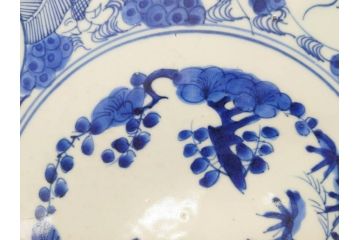 江戸期　古伊万里　線描　松竹梅　花鳥図　約45cm　1尺5寸　繊細に絵付けされた大皿(鳳凰、和皿、和食器、一尺5寸)(R‐077410)