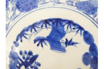江戸期　古伊万里　線描　松竹梅　花鳥図　約45cm　1尺5寸　繊細に絵付けされた大皿(鳳凰、和皿、和食器、一尺5寸)(R‐077410)