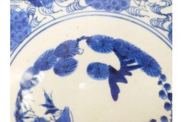 江戸期　古伊万里　線描　松竹梅　花鳥図　約45cm　1尺5寸　繊細に絵付けされた大皿(鳳凰、和皿、和食器、一尺5寸)(R‐077410)