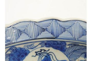 江戸期　古伊万里　線描　松竹梅　花鳥図　約45cm　1尺5寸　繊細に絵付けされた大皿(鳳凰、和皿、和食器、一尺5寸)(R‐077410)