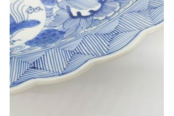 江戸期　古伊万里　線描　松竹梅　花鳥図　約45cm　1尺5寸　繊細に絵付けされた大皿(鳳凰、和皿、和食器、一尺5寸)(R‐077410)