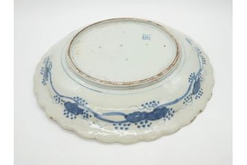 江戸期　古伊万里　線描　松竹梅　花鳥図　約45cm　1尺5寸　繊細に絵付けされた大皿(鳳凰、和皿、和食器、一尺5寸)(R‐077410)