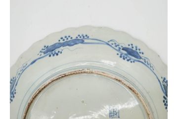 江戸期　古伊万里　線描　松竹梅　花鳥図　約45cm　1尺5寸　繊細に絵付けされた大皿(鳳凰、和皿、和食器、一尺5寸)(R‐077410)