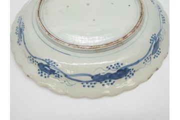 江戸期　古伊万里　線描　松竹梅　花鳥図　約45cm　1尺5寸　繊細に絵付けされた大皿(鳳凰、和皿、和食器、一尺5寸)(R‐077410)
