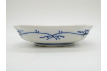 江戸期　古伊万里　色絵　獅子・竹花蝶図　約14cm　4.6寸　華やかな図柄が魅力的な変形皿5枚セット(小皿、四寸六分、和食器、和皿)(R-077411)