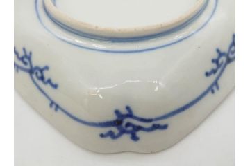 江戸期　古伊万里　色絵　獅子・竹花蝶図　約14cm　4.6寸　華やかな図柄が魅力的な変形皿5枚セット(小皿、四寸六分、和食器、和皿)(R-077411)
