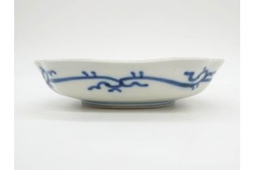 江戸期　古伊万里　色絵　獅子・竹花蝶図　約14cm　4.6寸　華やかな図柄が魅力的な変形皿5枚セット(小皿、四寸六分、和食器、和皿)(R-077411)