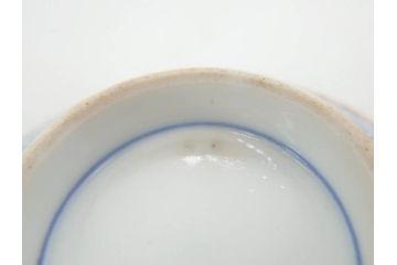 明治期　伊万里焼　色絵　桃印　鳳凰菊雷文　約12cm　4.1寸　色鮮やかな染付と金彩で装飾された豪華な蓋付き茶碗5客セット(金彩、器、どんぶり、和皿、和食器、四寸一分)(R-077413)