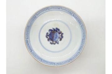 明治期　伊万里焼　色絵　桃印　鳳凰菊雷文　約12cm　4.1寸　色鮮やかな染付と金彩で装飾された豪華な蓋付き茶碗5客セット(金彩、器、どんぶり、和皿、和食器、四寸一分)(R-077415)