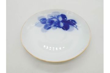 大倉陶園(OKURA、OAC)　ブルーローズ 手描き　バラ　上品なローズの絵付けが魅力的なモーニングセット(皿、プレート、ボウル、カップ&ソーサー、C&S、洋食器、外箱付き、岡染め)(R-077418)