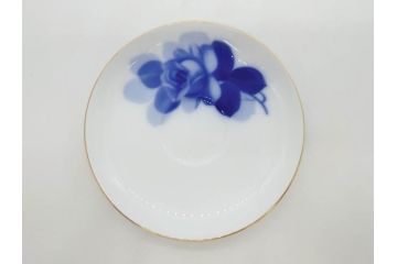 大倉陶園(OKURA、OAC)　ブルーローズ 手描き　バラ　上品なローズの絵付けが魅力的なモーニングセット(皿、プレート、ボウル、カップ&ソーサー、C&S、洋食器、外箱付き、岡染め)(R-077418)