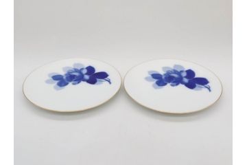 大倉陶園(OKURA、OAC)　ブルーローズ 手描き　バラ　上品なローズの絵付けが魅力的なモーニングセット(皿、プレート、ボウル、カップ&ソーサー、C&S、洋食器、外箱付き、岡染め)(R-077418)