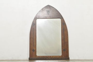 和製アンティーク　希少デザイン　大正ロマン　趣のある佇まいが魅力的な象嵌入りのウォールミラー(壁掛け鏡、店舗什器)(R-077429)
