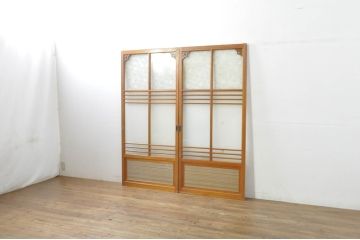 アンティーク建具　レトロな空間を演出するガラス戸2枚セット(引き戸)(R-077433)