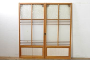 アンティーク建具　レトロな空間を演出するガラス戸2枚セット(引き戸)(R-077433)