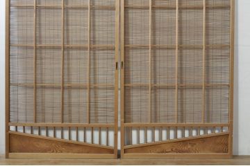 アンティーク建具　涼しげな和の空間を演出する夏戸2枚セット(引き戸、簾戸、簀戸、葭戸、すど、夏障子)(R-077434)